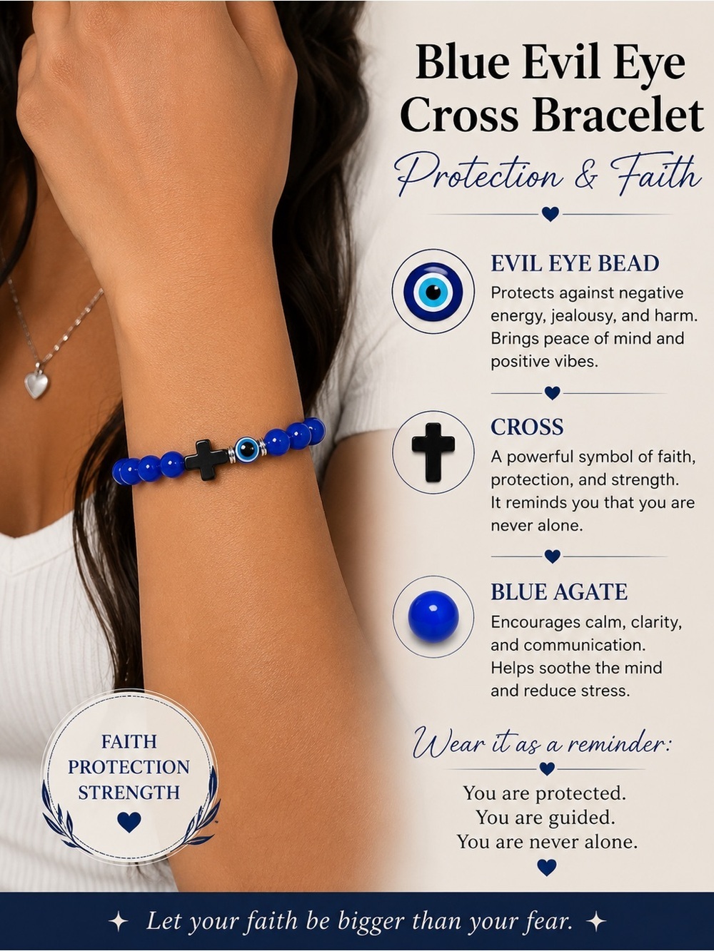 Blue Evil Eye Cross Bracelet set– Protection & Faith